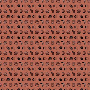 Fun Cell Phone Text Messaging Pattern in Black with Santa Fe Brown Background (Mini Scale)