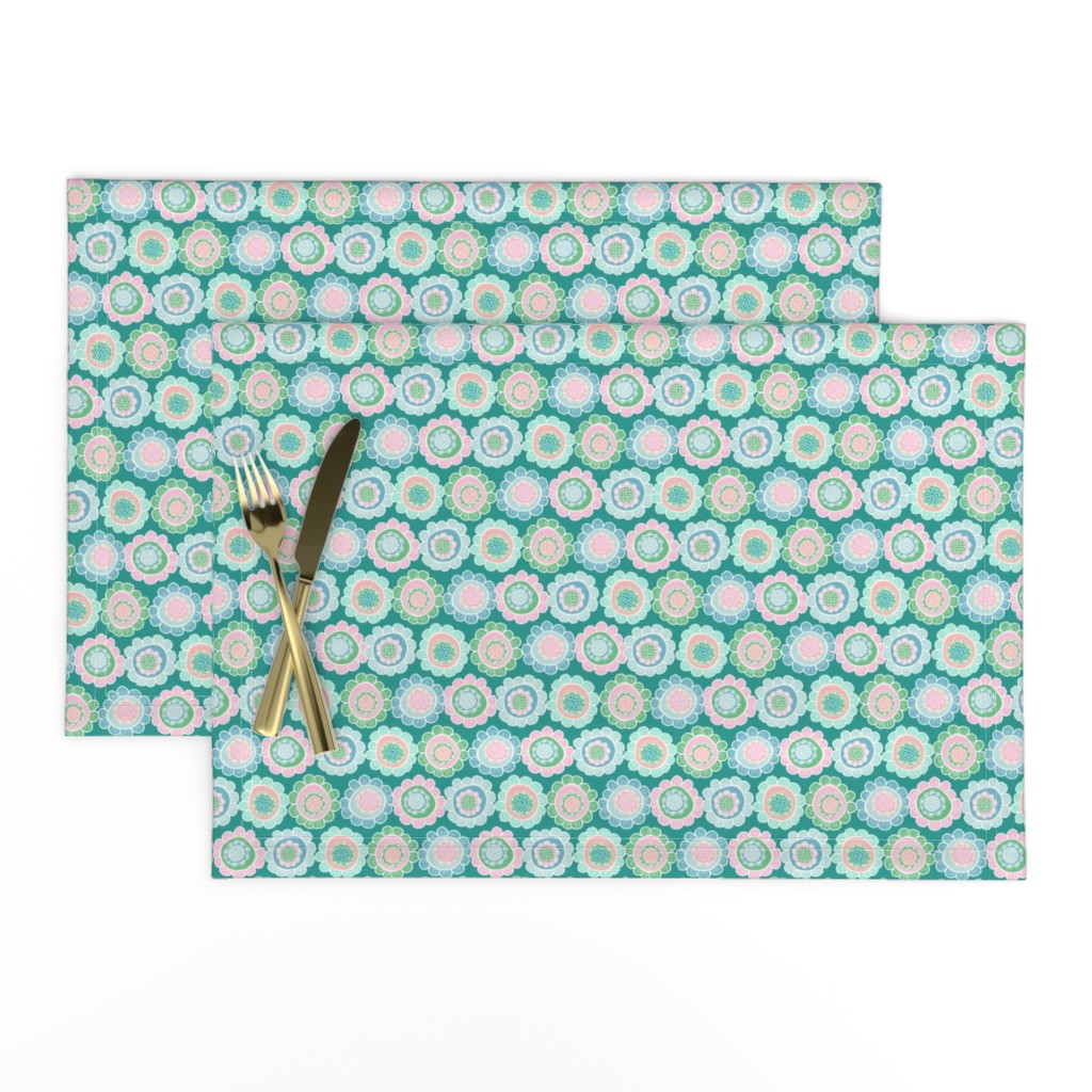 Whimsical Hand-drawn Floral in Teals, Blues and Pink