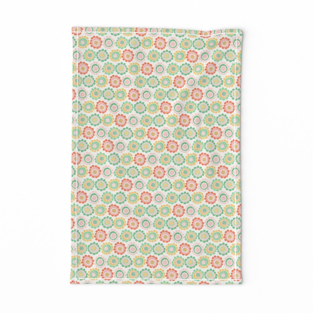 Whimsical Floral in Summer Colors of Coral, Pink, Green and Yellow