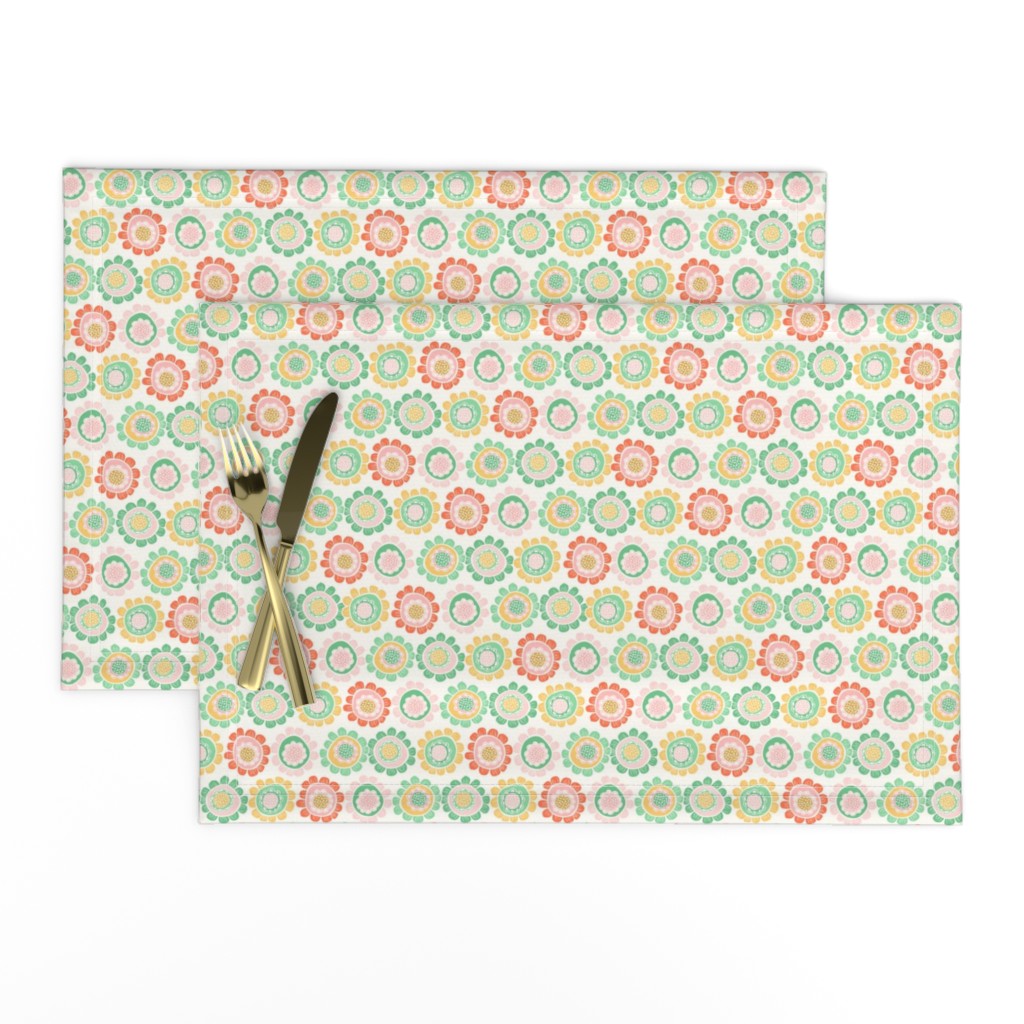 Whimsical Floral in Summer Colors of Coral, Pink, Green and Yellow