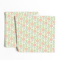 Whimsical Floral in Summer Colors of Coral, Pink, Green and Yellow