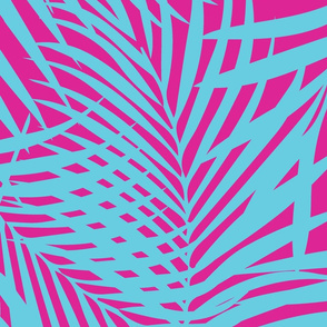Palm Fronds Turquoise on Magenta
