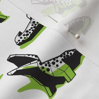 Small scale // Neon geo crocodiles // white background black and white geometric animals green shadows