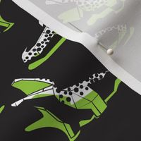 Small scale // Neon geo crocodiles // black background black and white geometric animals green shadows