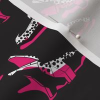 Small scale // Neon geo crocodiles // black background black and white geometric animals fuchsia pink shadows