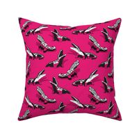 Small scale // Neon geo crocodiles // fuchsia pink background black and white geometric animals