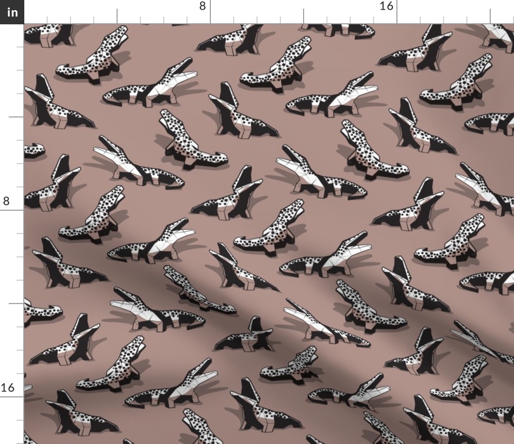 Small scale // Neon geo crocodiles // taupe brown background black and white geometric animals