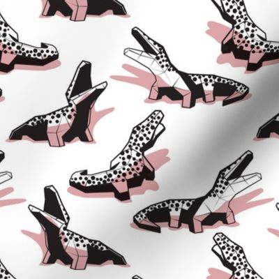 Small scale // Geometric crocodiles // white background black and white geo animals blush pink shadows