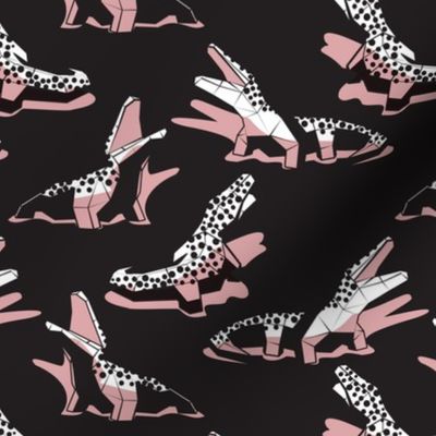 Small scale // Geometric crocodiles // black background black and white geo animals blush pink shadows
