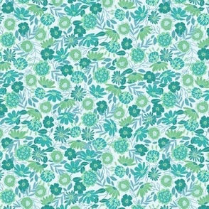 Tossed Floral Pattern in Blue and Green