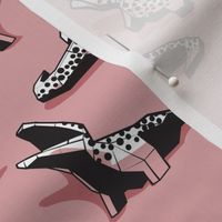 Small scale // Neon geo crocodiles // blush pink background black and white geometric animals