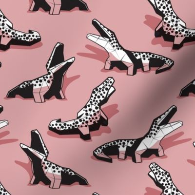 Small scale // Neon geo crocodiles // blush pink background black and white geometric animals