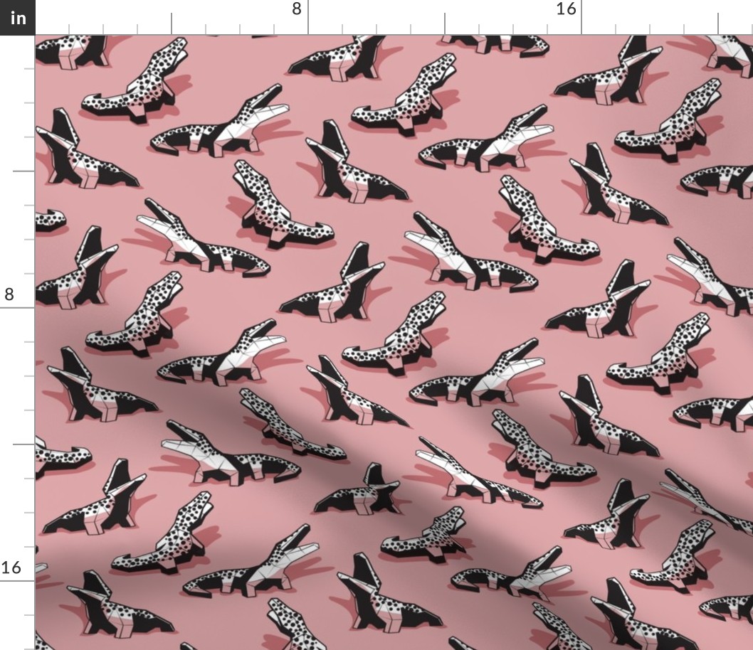 Small scale // Neon geo crocodiles // blush pink background black and white geometric animals