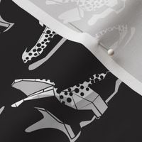 Small scale // Geometric crocodiles // black background black and white geo animals grey shadows