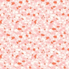 Small Scale Terrazzo Abstract Pattern in Pink, Orange, Coral and White