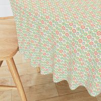 Small Scale Floral in Summer Colours of Coral, Pink, Green and Yellow