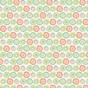 Small Scale Floral in Summer Colours of Coral, Pink, Green and Yellow