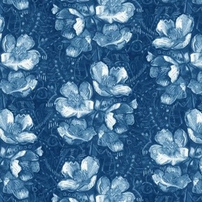 Jasmine Flower Pattern Floral Garlands  Vintage Bloom Indigo Blue