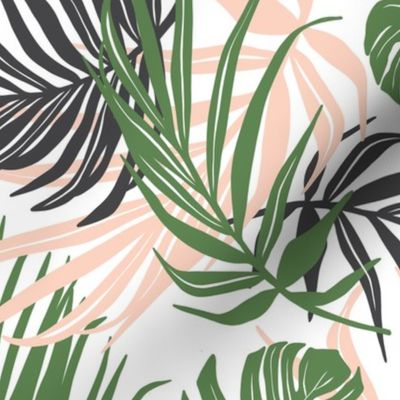 Hideaway - Tropical Palm Leaves White Alternate Repeat Large Scale