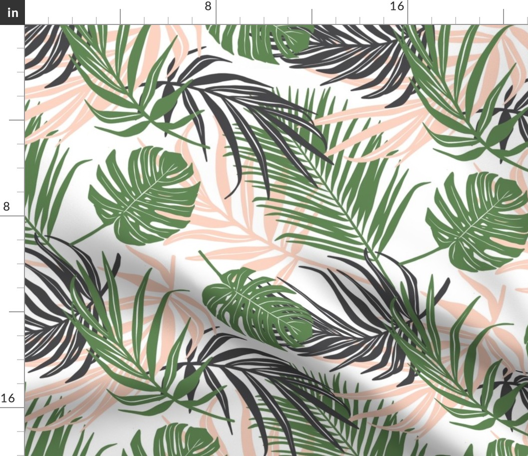 Hideaway - Tropical Palm Leaves White Alternate Repeat Large Scale