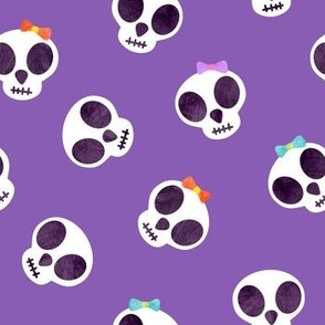 Watercolor Girly Skulls On Purple