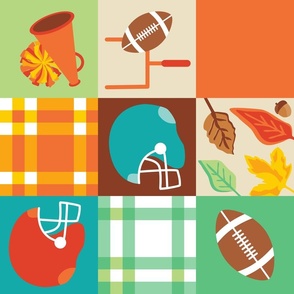 Rotated Football Cheater Wholecloth Quilt Fall Autumn Colors 