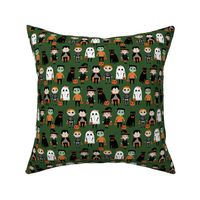 trick or treat - cute halloween kids in costumes fabric - dark green