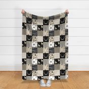 Midnight Woodland Patchwork Quilt - Black tan taupe