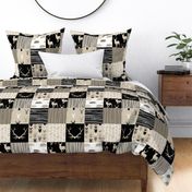 Midnight Woodland Patchwork Quilt - Black tan taupe