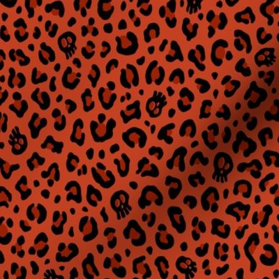 ★ SKULLS x LEOPARD ★ Halloween Pumpkin Red - Small Scale / Collection : Leopard Spots variations – Punk Rock Animal Prints 3