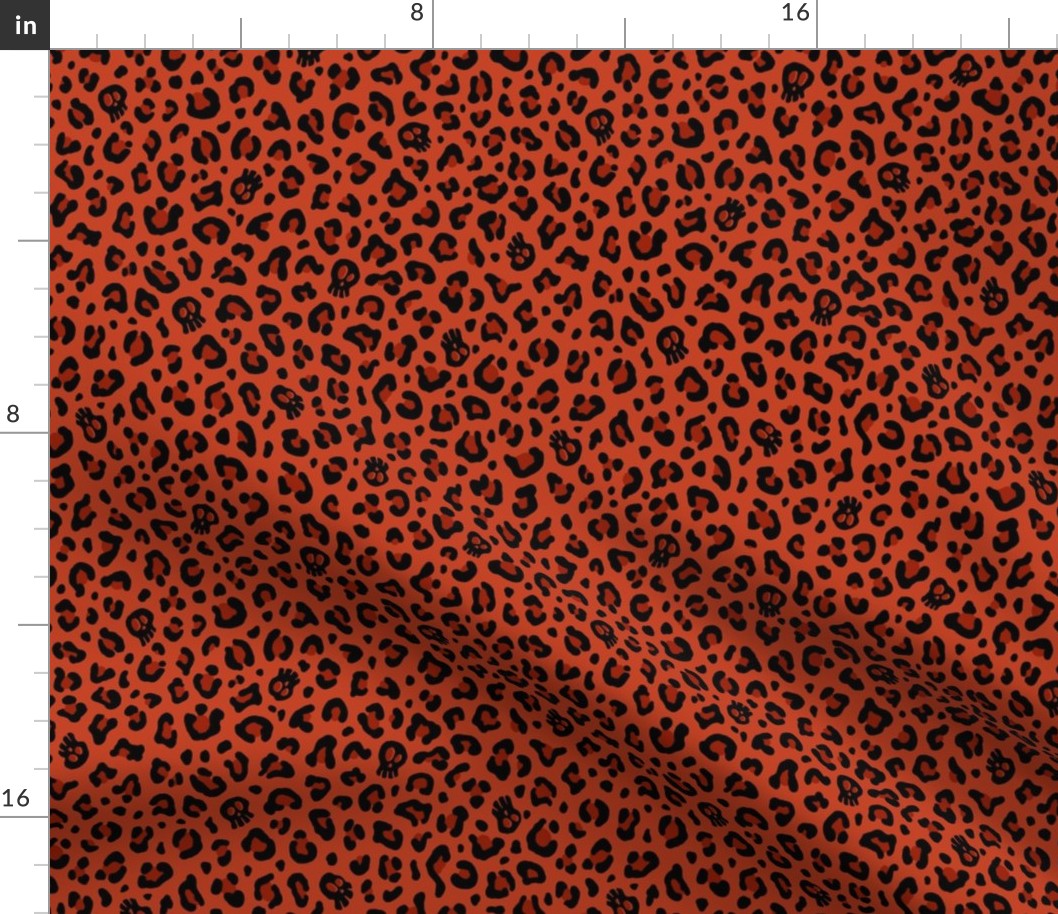 ★ SKULLS x LEOPARD ★ Halloween Pumpkin Red - Small Scale / Collection : Leopard Spots variations – Punk Rock Animal Prints 3