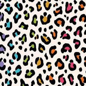 ★ RAINBOW LEOPARD PRINT - IVORY BACKGROUND ★ Medium Scale / Collection : Leopard Spots – Punk Rock Animal Prints