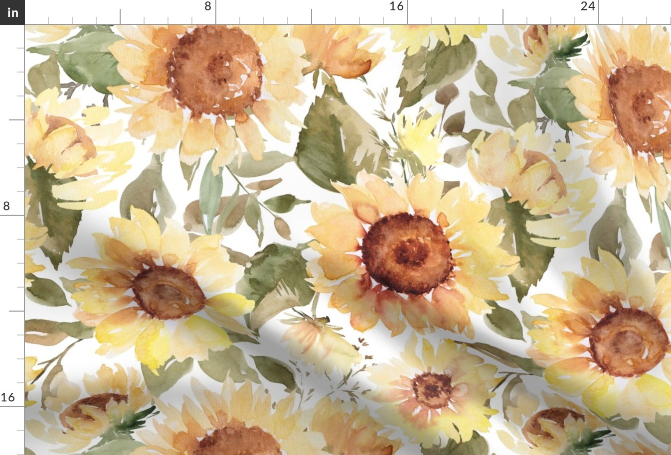 Watercolor sunflowers on white - extra large scale 