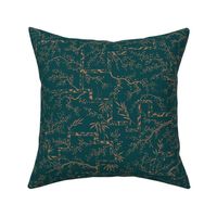 Antique copper sakura bloom on dark green silk