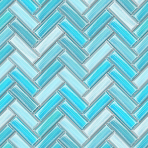 Aqua Blue Herringbone Glass Chevron, Small Pattern