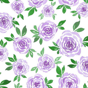 Watercolour Roses Purple & Green