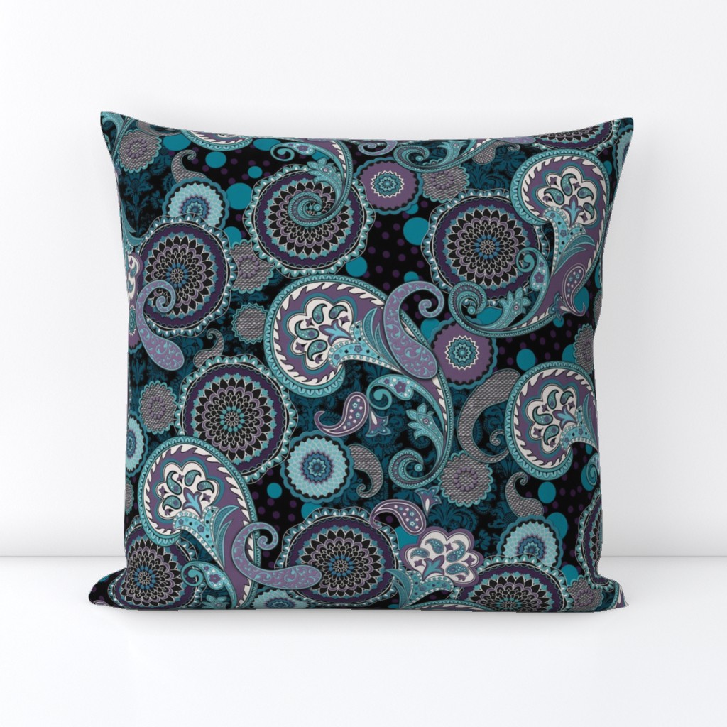 Paisley Mandala teal purple black L