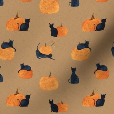 Black Cats and Pumpkins| Textured Tan|Renee Davis