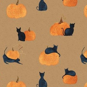 Black Cats and Pumpkins| Textured Tan|Renee Davis