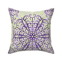 Antler inspired Mandala on Scattered Plaid in Lime Green and Purple