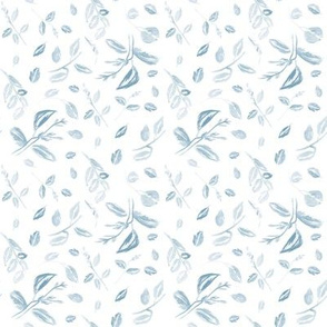 20-6m Watercolor French Blue Leaves Floral White 