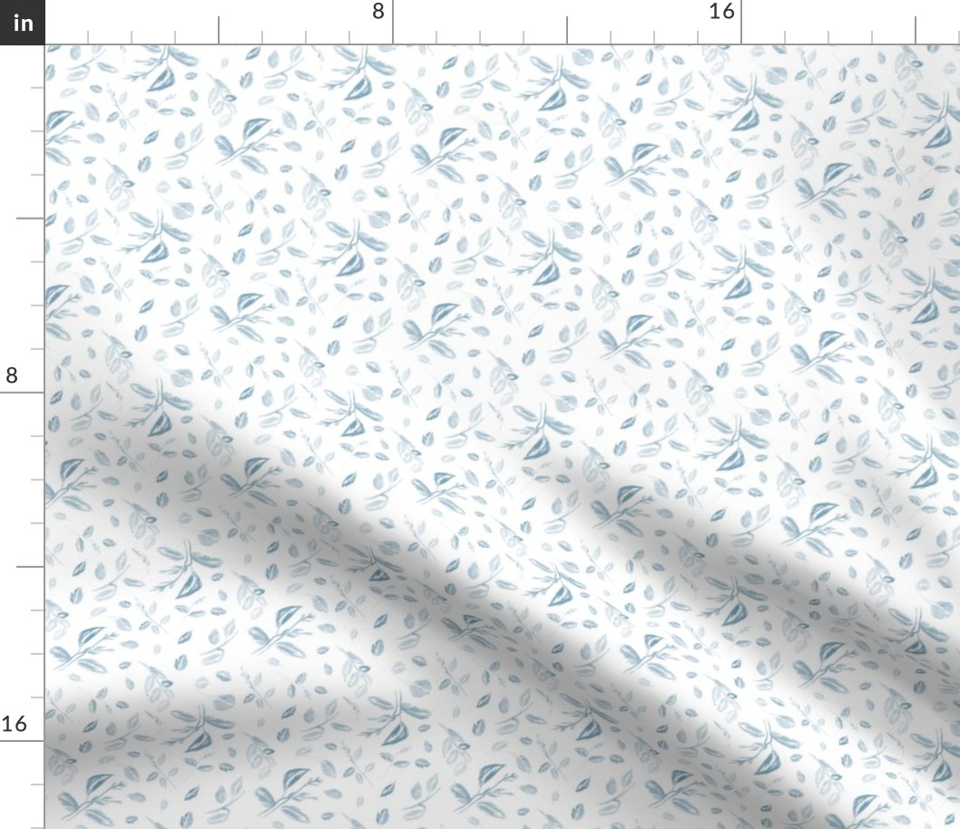 20-6m Watercolor French Blue Leaves Floral White 