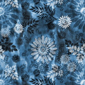 Botanical Watercolor Tie Dye in Dark Denim Blue