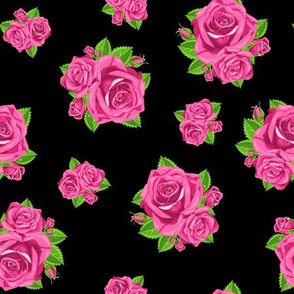 Pink Clustered Roses on Black