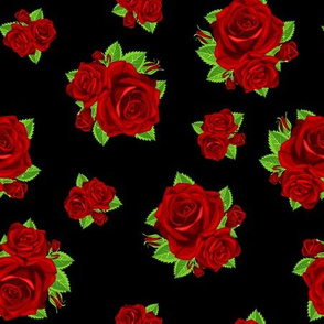 Deep Red Clustered Roses on Black