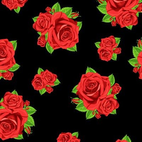 Red Clustered Roses on Black