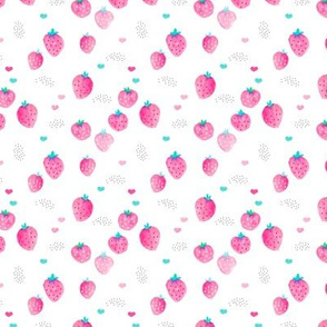Hot summer strawberry garden pink water colors illustration pattern print SMALL