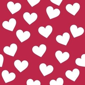 White hearts on Viva Magenta - medium heart print