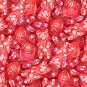 Red is My Favorite Flavor - delicious gummy bears, fruit chews, strawberries and jelly beans