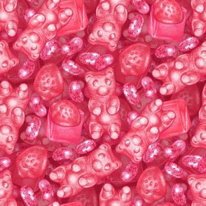 Pink is My Favorite Flavor - delicious gummy bears, fruit chews, strawberries and jelly beans